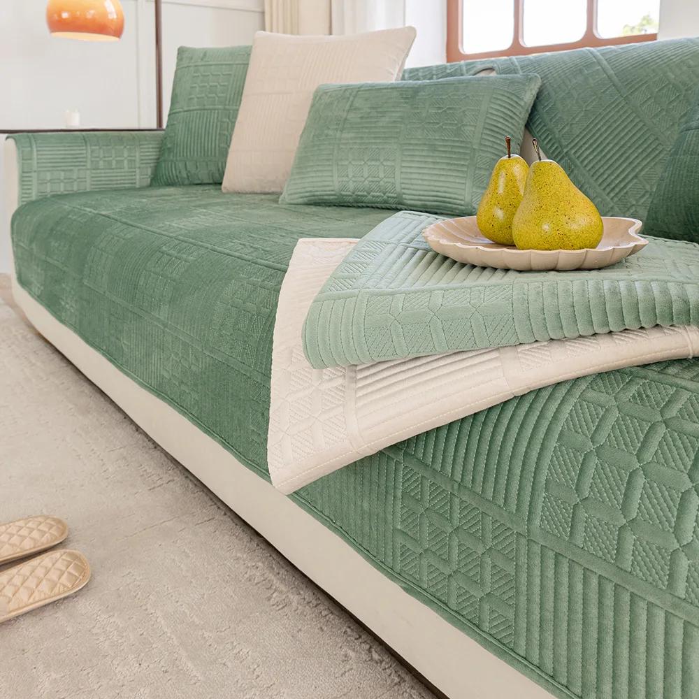 Noord-Nederlandse Fluwelen Quiltbankhoes Antislip Bankhoes Winter Universeel Bankkussen Effen Kleur Eenvoud Bankkussen