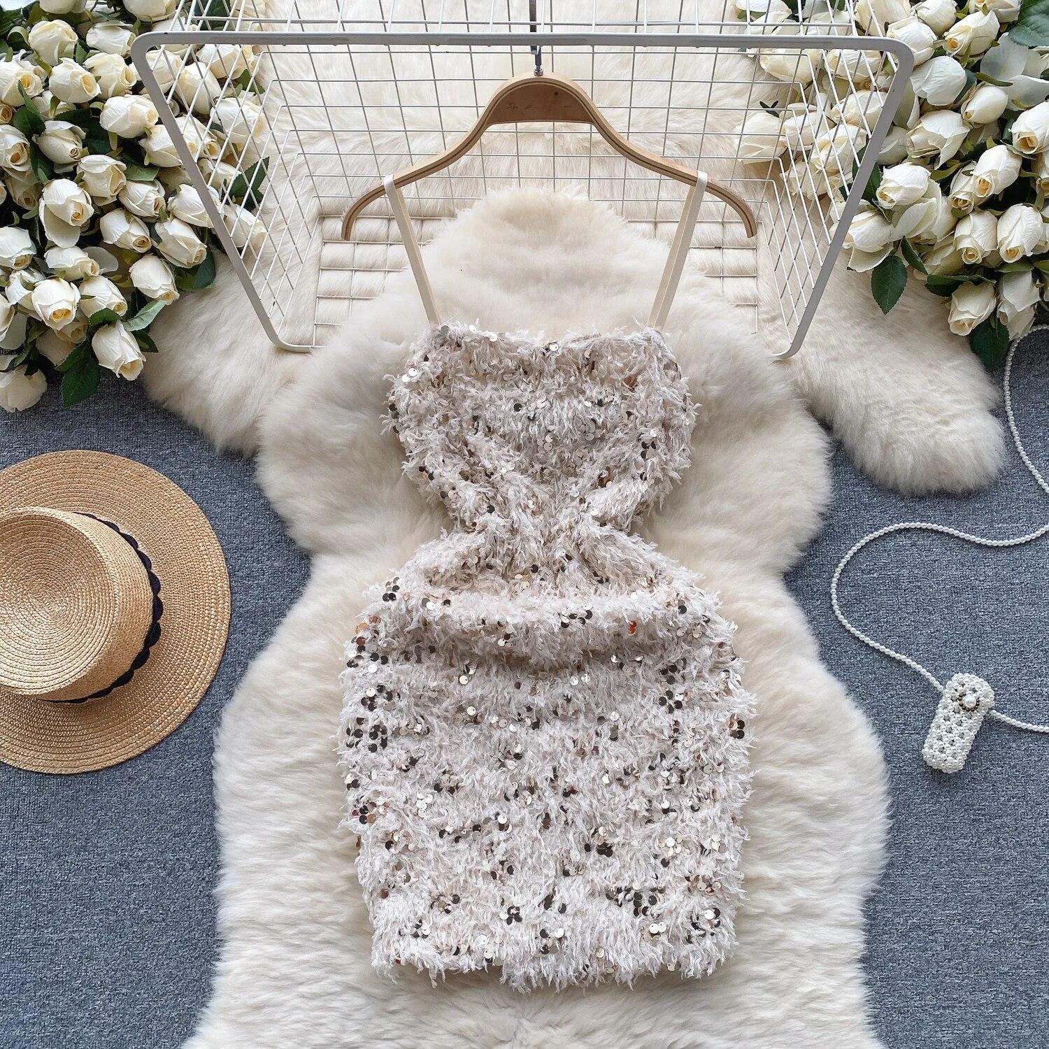 

Dopamine Pure Desire Gyaru Sle Платье на бретельках женское плюшевое платье с блестками Sense Light Роскошное короткое платье-футляр L абрикосовый