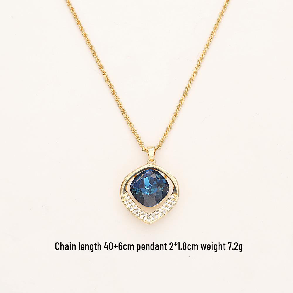 Ocean Love Deep Blue Crystal Pendant Necklace & Exquisite Goddess Stud Earrings Set