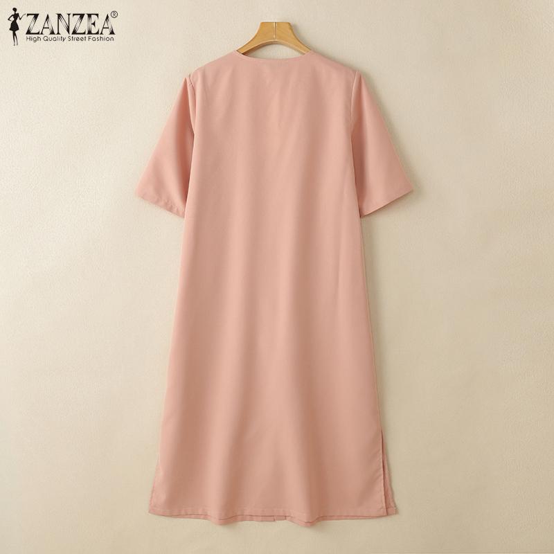 ZANZEA Women Casual Round Neck Loose Half Sleeve Floral Print Dress