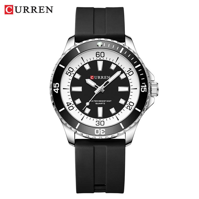 CURREN Men's Fashion Quartz Watch Outdoor Large Dial Luminous Waterproof Silicone Strap Sport Wristwatch