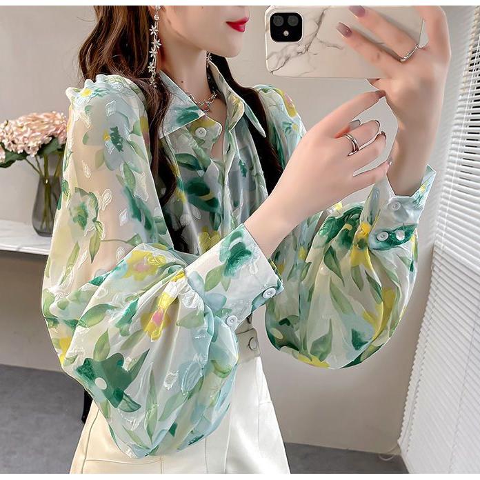 

Женская свободная рубашка с цветочной вышивкой и блузка с рукавами-фонариками one size зелёный