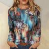 Women's Basic Long-sleeved T-shirt, Round Neck, Leaf Print, Plain Top, Everyday Pullover, Party Gift, Versatile T-shirt