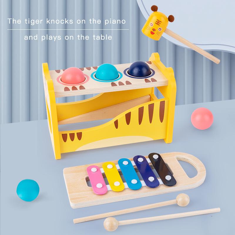 Holzkugel und Klavier 2-in-1-Set Kinder-Musik Früherziehung Feinmotoriktraining Lernspielzeug