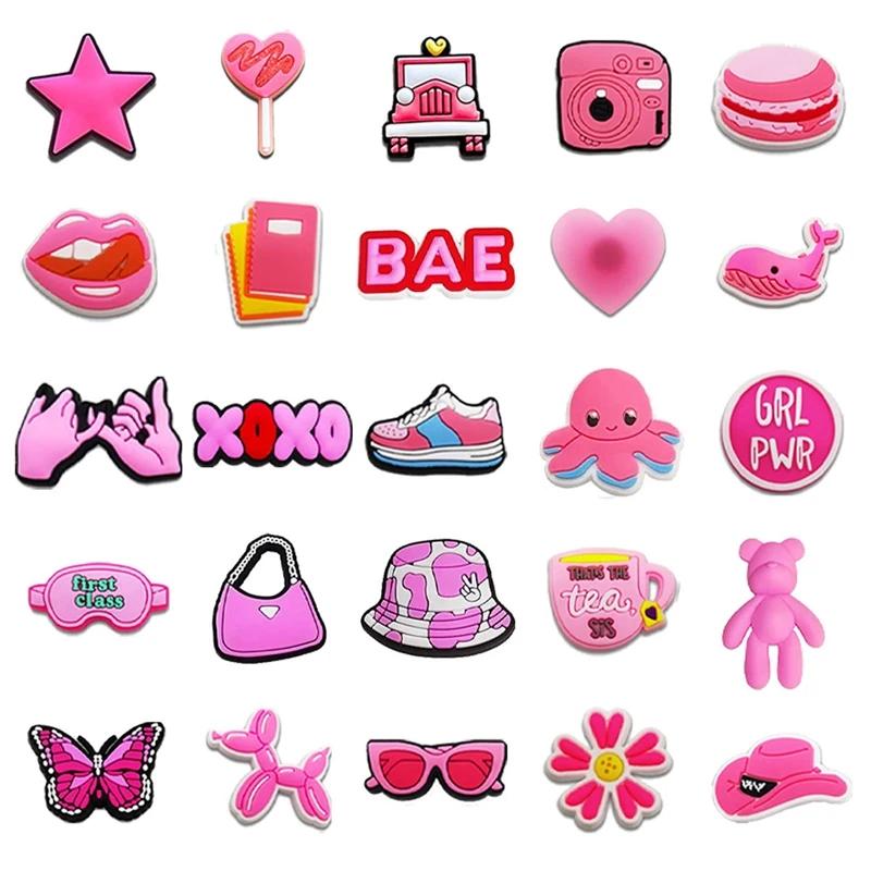 Trendy Pink Detachable Shoe Buckles for Hole Shoes Sandal Shoes Party Favors Shoe Decoration Set Adorable Style Shoe Charm 37Pcs