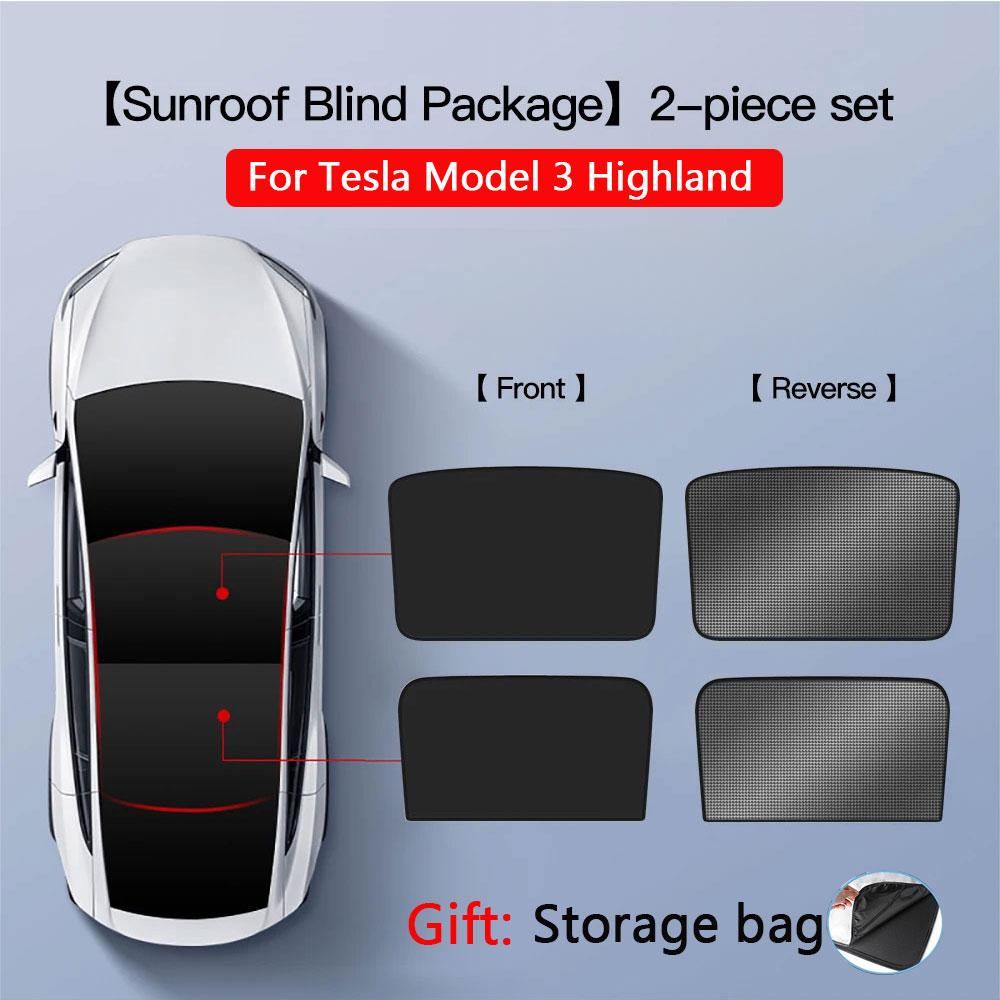 2PCS For Tesla Model 3/Y/3 Highland/Y Juniper Ice Cloth Buckle Shades for Glass Roof Front & Rear Sunroof Skylight Sunshade