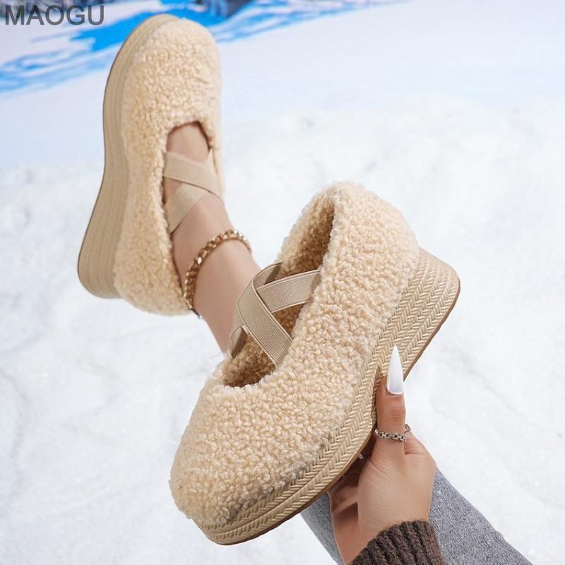 

Size 35-42 Women s Slip on Furry Mid Heel Pumps French Mary Jane Shoes Ladies Casual Loafers Outdoor Warm Autumn Winter Shoes 42 бежевий