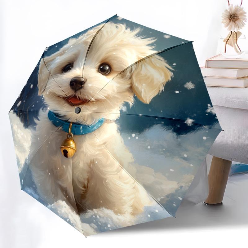 0106 Snowflake Dog  pattern, automatic folding umbrella, portable and foldable design, 8 ribs, a Christmas or birthday gift.