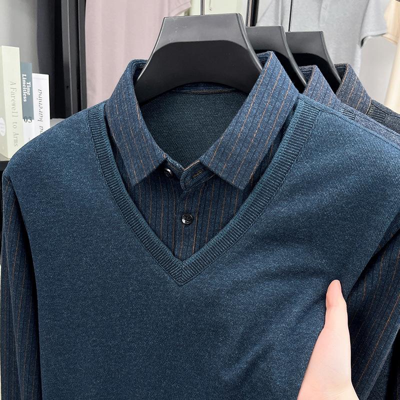 Long Sleeve Polo Men's Winter Minimalist Casual Versatile Loose Fit T-Shirt