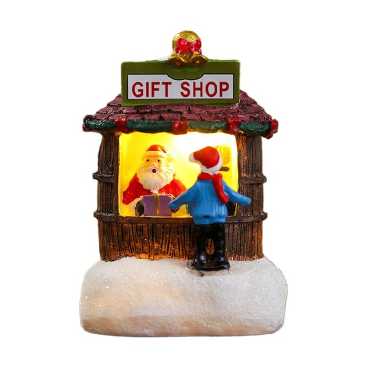 LED Light Up Christmas Ornament Resin House Shape Figurine Desktop Decoration Miniature Cottage Statue for Office