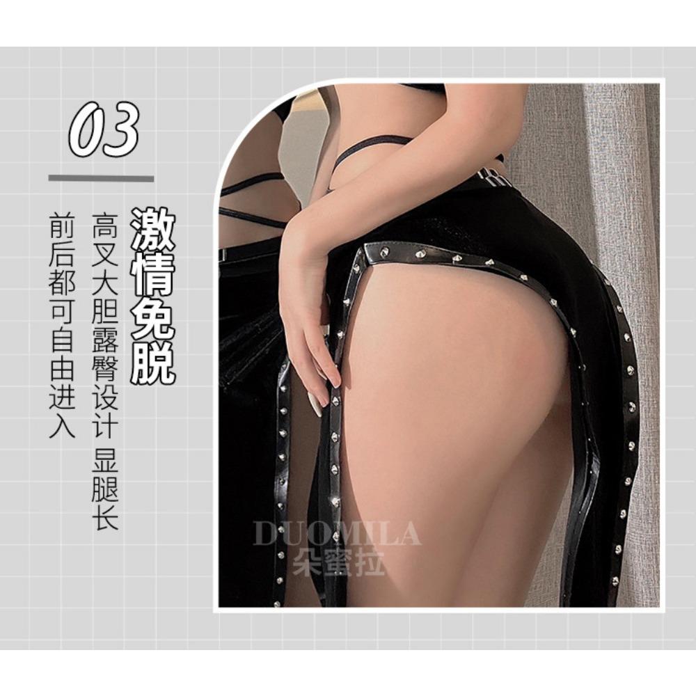 Domila's New Dark Rivets Hollow Straps Cheongsam Sex Underwear Witch Game Suit Cosplay F412