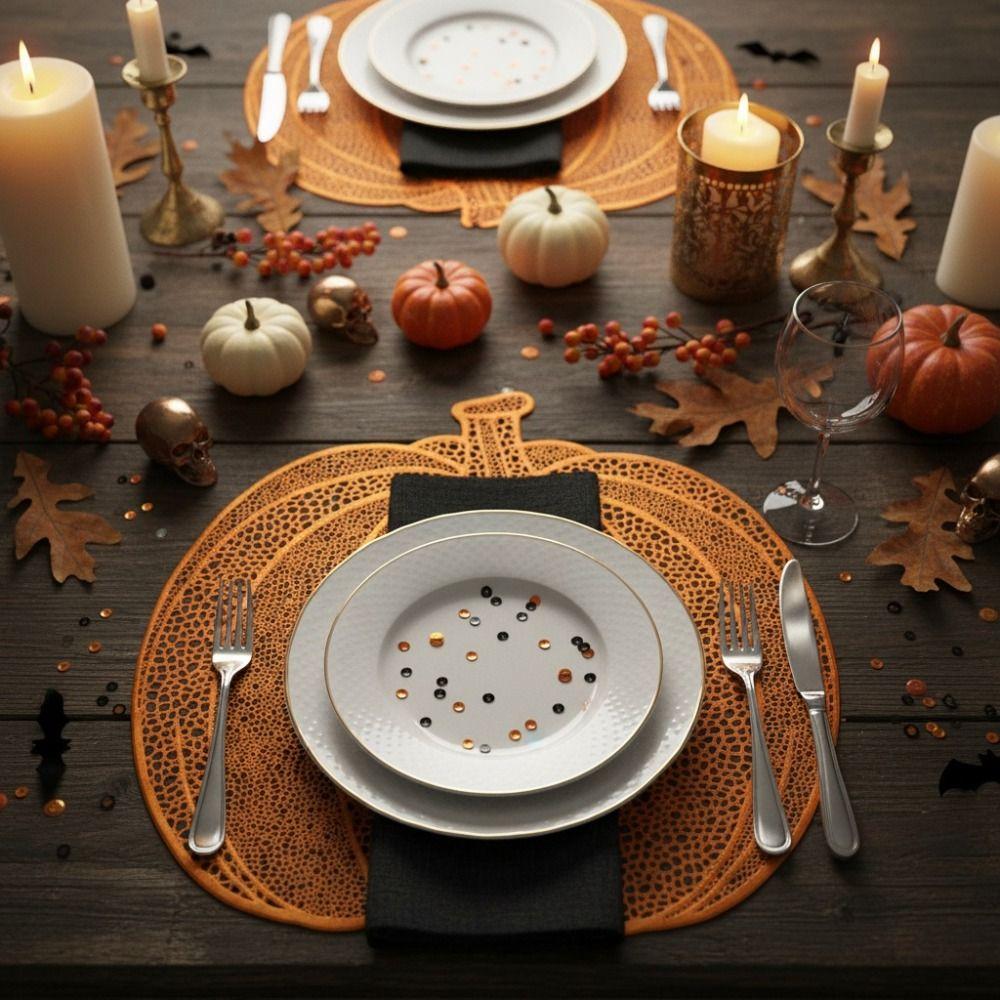 4PCS Anti Slip Harvest Festival Pumpkin Dining Mat Waterproof Heat-insulating Coaster Thanksgiving