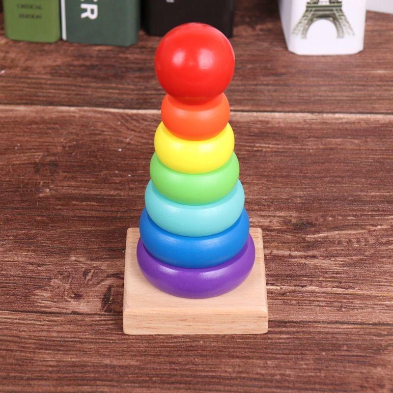 

Non-Toxic Montessori Wooden Rainbow Stacker Color Recognition & Hand-Eye Coordination Toy For Babies 1-3 Years