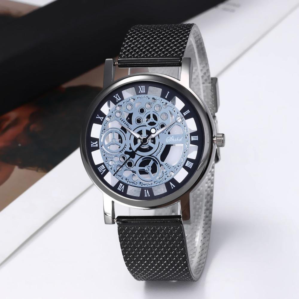 Fashion Metal Mesh Band Watch Men Vintage Hollow Quartz Watch Round Dial Wrist Watch