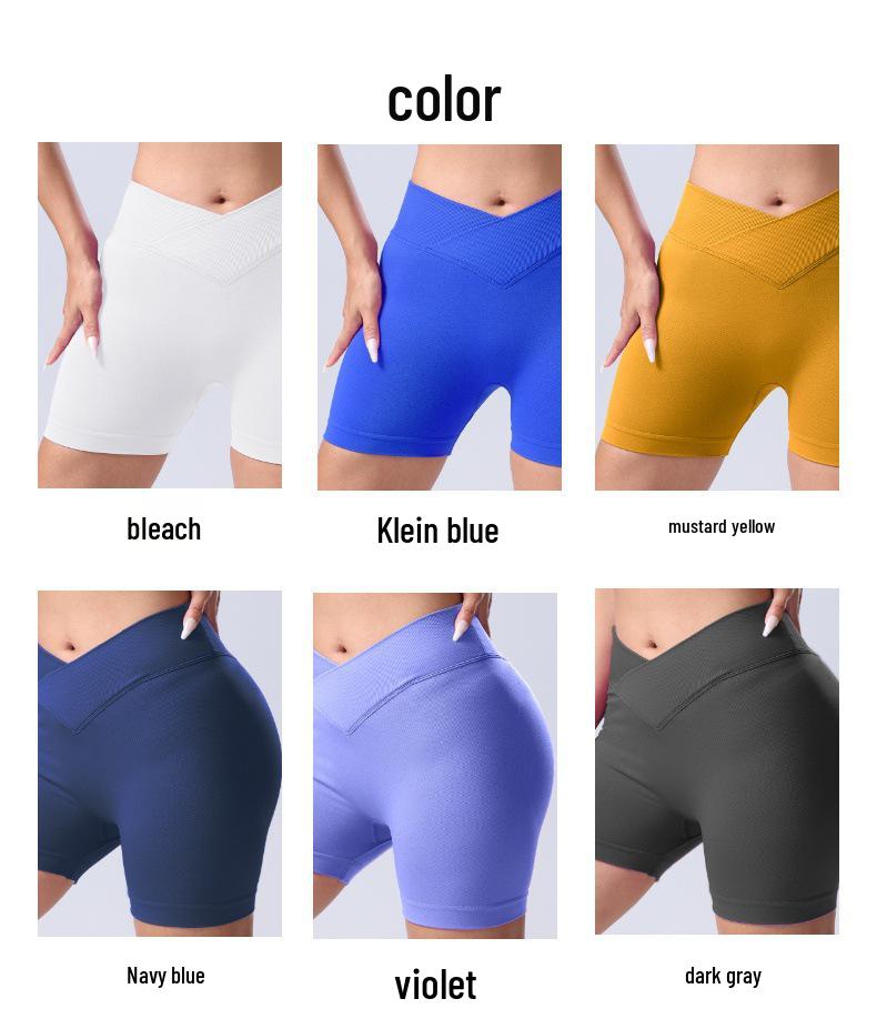 Seamless Cross-Waist Breathable Peach-Lift Yoga Shorts - Quick-Drying Athletic Three-Point Design