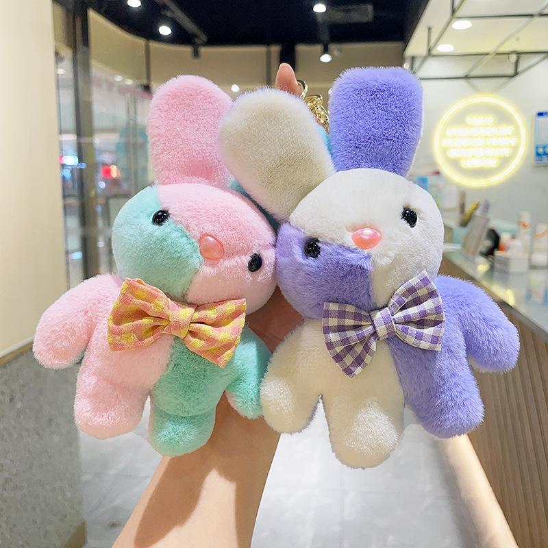 Cartoon Kawaii Colorful Rabbit Plush Doll Keychain Pendant Creative Ins Cute Soft Rabbit Plush Backpack Pendant Birthday Gift