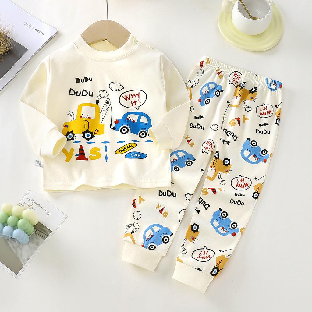 Kids Cotton Thermal Underwear Set Boys Girls Autumn Pajamas Home Wear Long Sleeve Top And Pants Baby Warm Base Layer