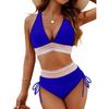 Women's High Waist Bikini Split Set V-Neck Tether Gathering Swimsuit