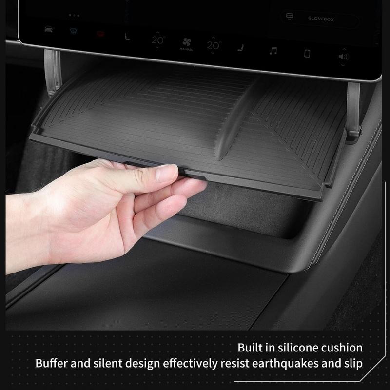 Pour Tesla Model Y Juniper 2025 Model 3 Highland 2024 Boîte de rangement cachée sous l'écran Organiseur de console centrale derrière l'écran