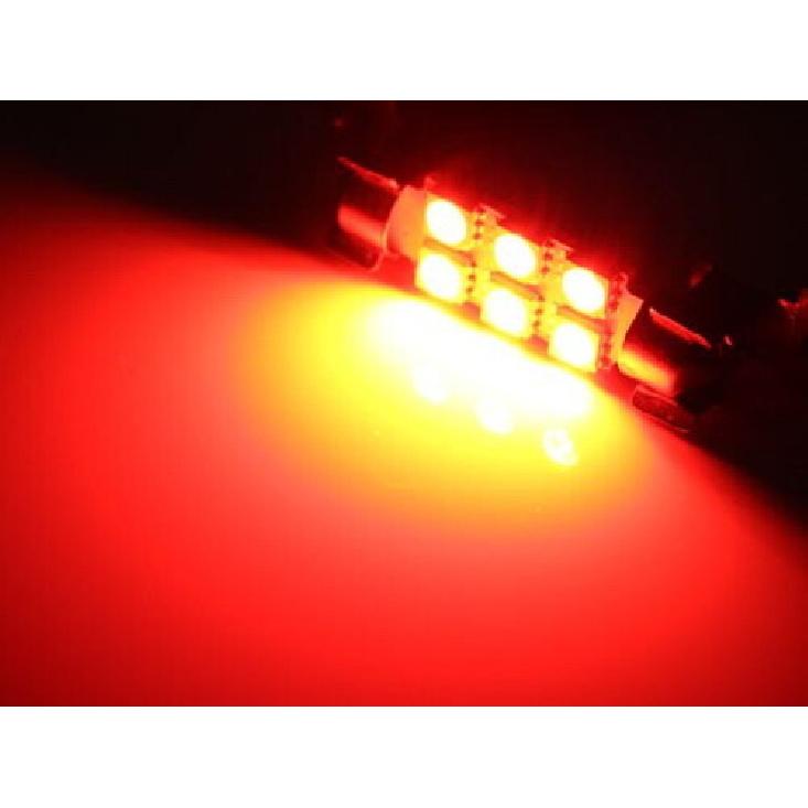 (2) Red 6-SMD LED Bulbs For Car Interior Dome Lights, 1.72" Festoon 211-2 578
