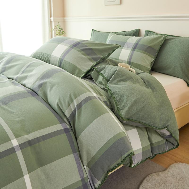 100% Cotton Bedding Set Luxury Duvet Cover Set- 1 Duvet Cover with 2 Pillowcases, Classic Plaid Style,Comforter Set Cover