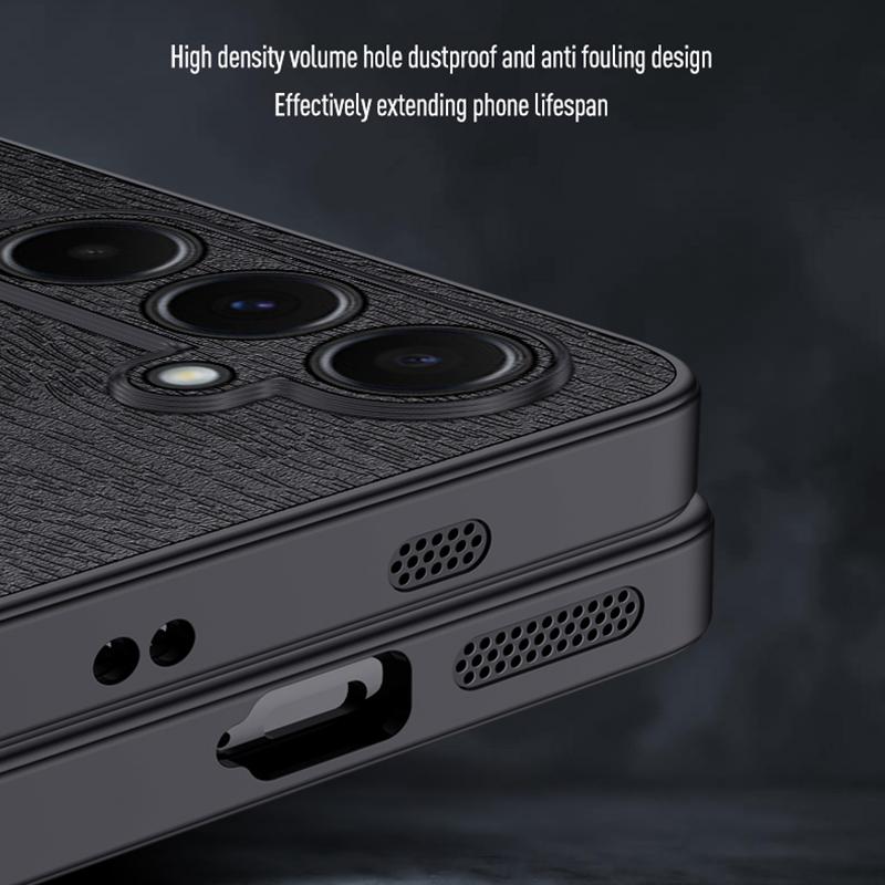 For Samsung Galaxy A55 5G Phone Case Wood Texture Leather Coated PC+TPU Anti-drop Cover