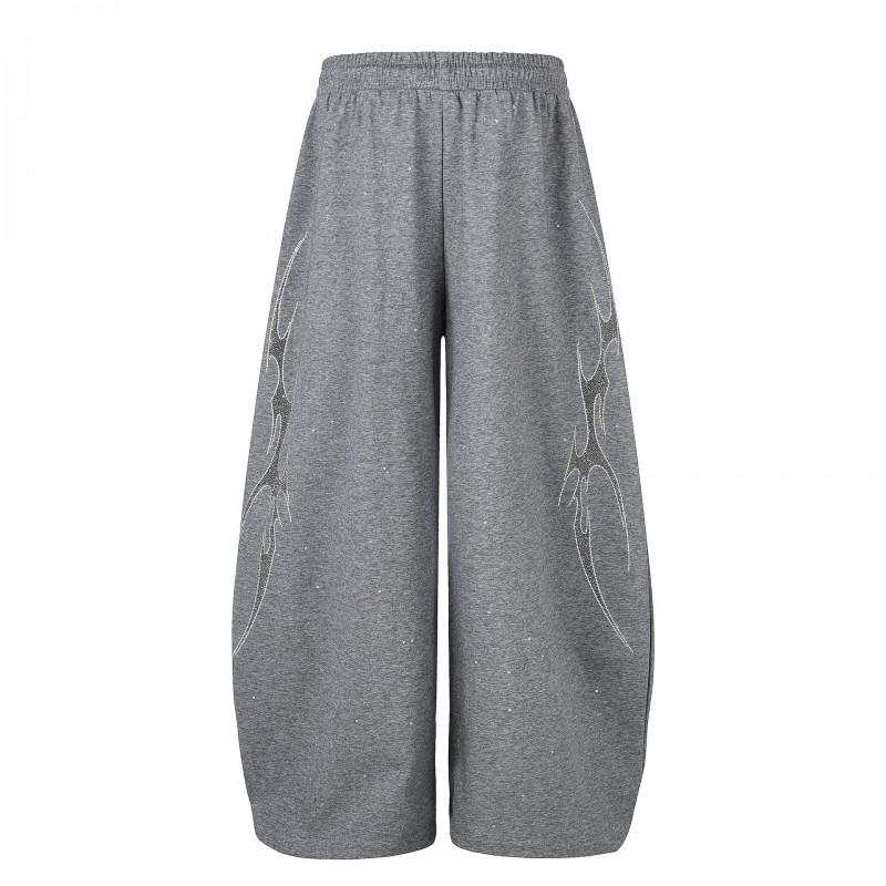 2026 American Vintage Rhinestone Sweatpants Loose Wide Leg Pants Men Women Street Dance
