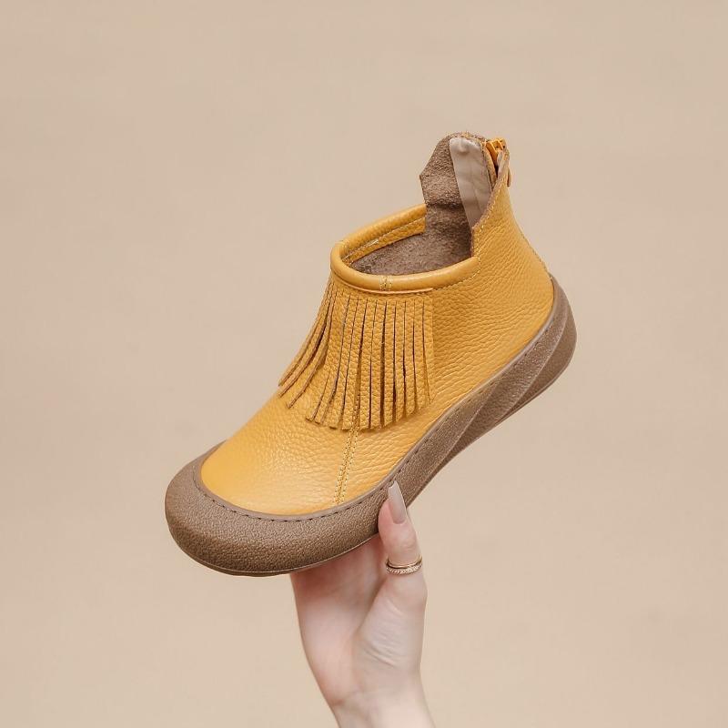 Spring Autumn Genuine Leather Shoes Women Ankle Boots Tassel Design Soft Brand Ladies Fashion Boots Plus Size 41