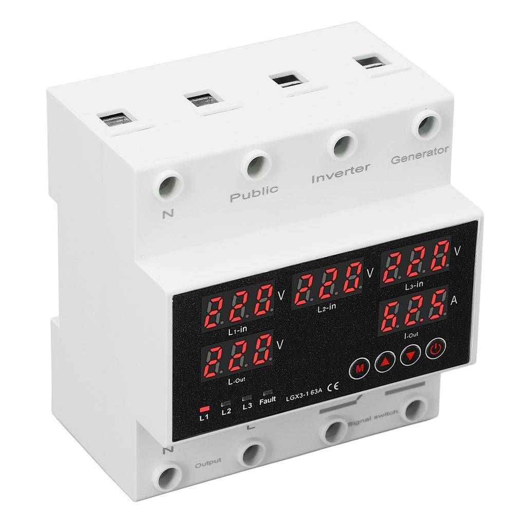 3 Phase 4 Wire Automatic Transfer   63A Changeover   Voltage Protector with LED Display Generator and Inverter