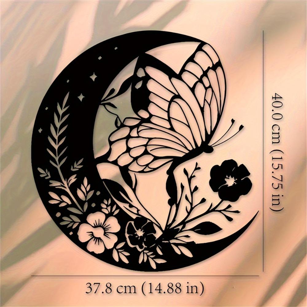 

1pc Butterfly Moon Metal Wall Art Black Floral Crescent Sculpture Home Decor 15.75x14.88 Inch Housewarming Wedding Anniversary Christmas Gift 16in