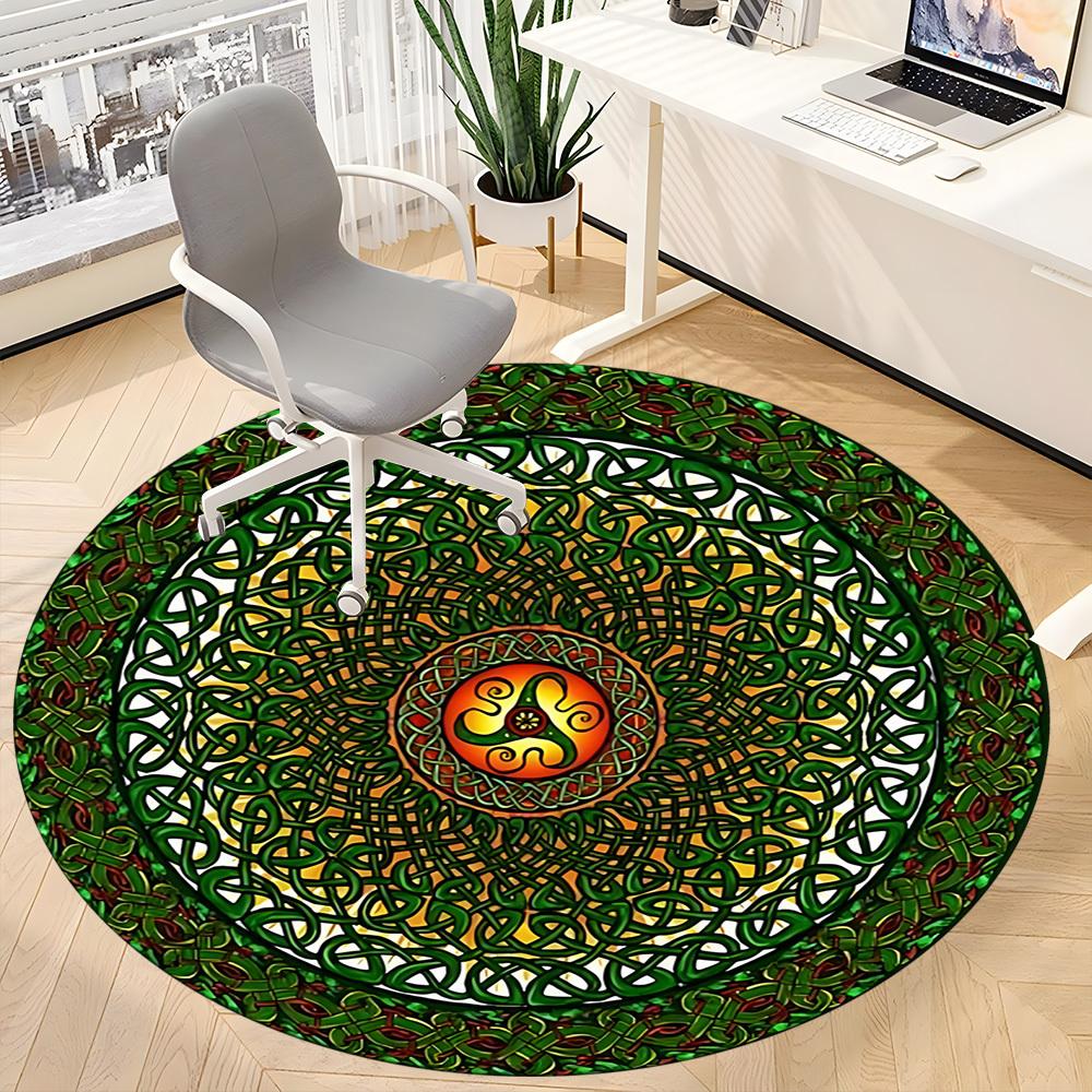 1pc Celtic Knotwork Design Chair Carpet for Office Non-Slip, Machine Washable Rug for Office - Holiday DecorMachine Made Yy251029115
