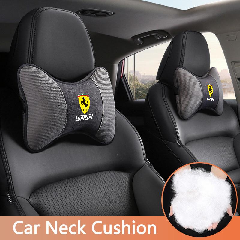 2Pcs Car Logo Seat Headrest Auto Neck Pillow for Ferrari F430 Stradale Roma 488 Portofino F8 Roma Spider SF90 LaFerrari Daytona ZX7