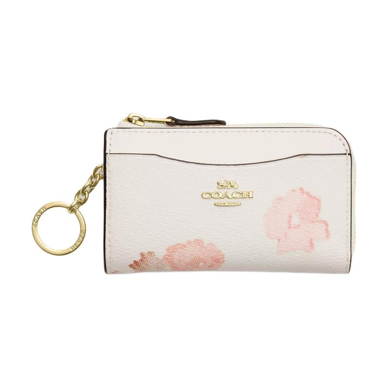 COACH 12 floral print zipper closure coated canvas card holder mini women s white White белый