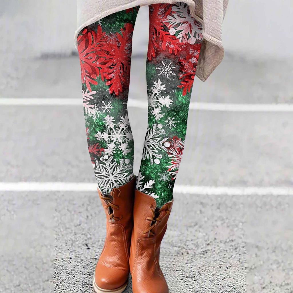 Spodnie damskie z nadrukiem świątecznym, elastyczne, miękkie, codzienne, domowe, do spania