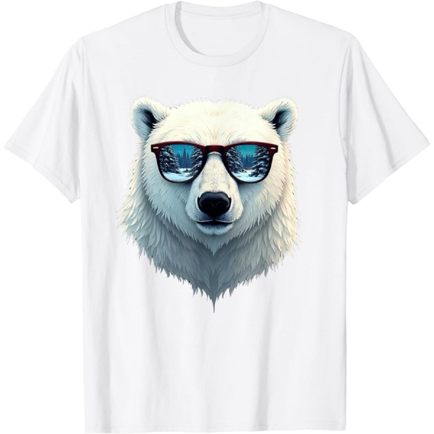 NEWTRUE Funny Polar Bear in Sunglasses Men Women Bears T-Shirt S