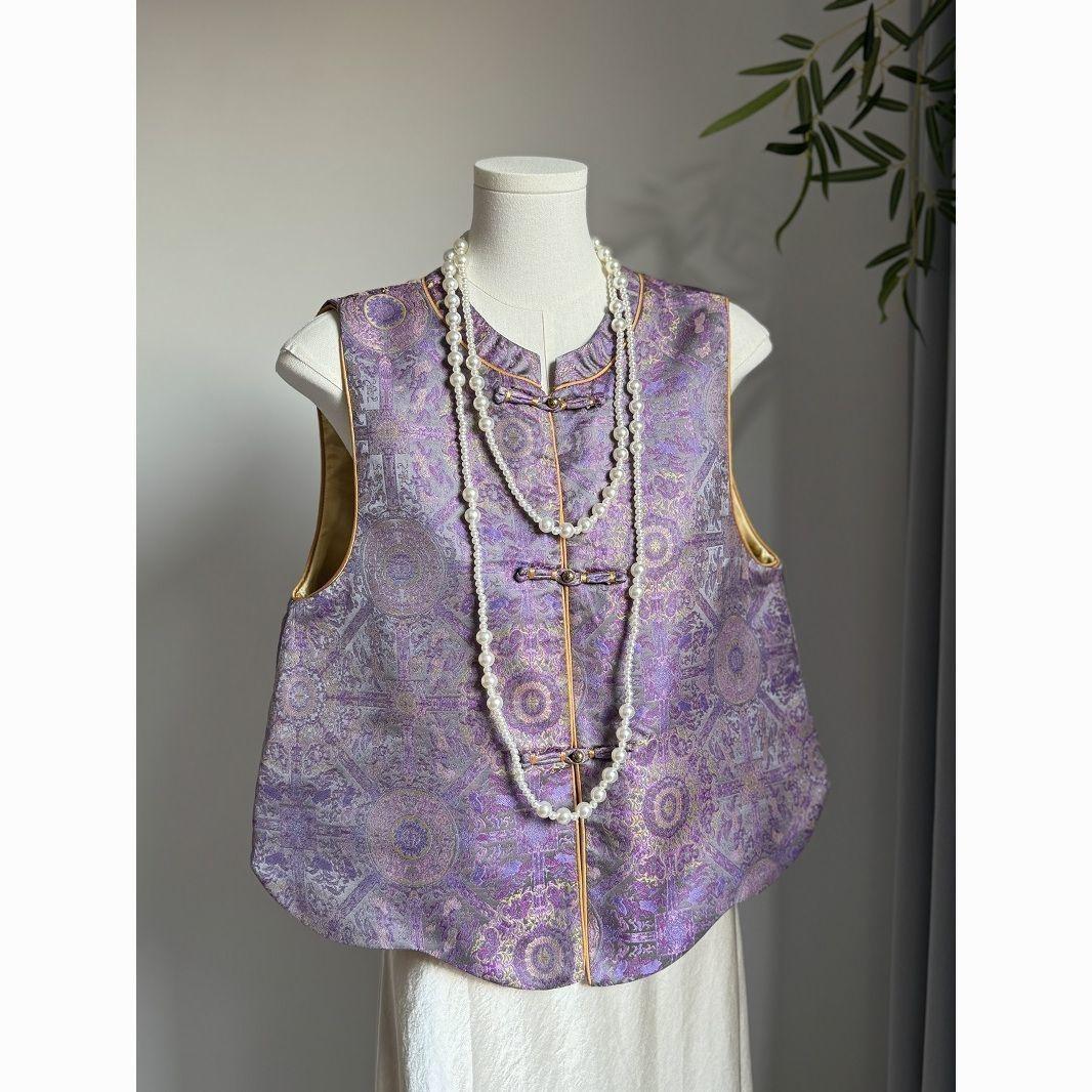 

Женский жилет жилет с пряжкой топ фиолетовый весенне-осенний парчовый жилет винтажный жилет 3XL (recommended 138-75kg) фиолетовый