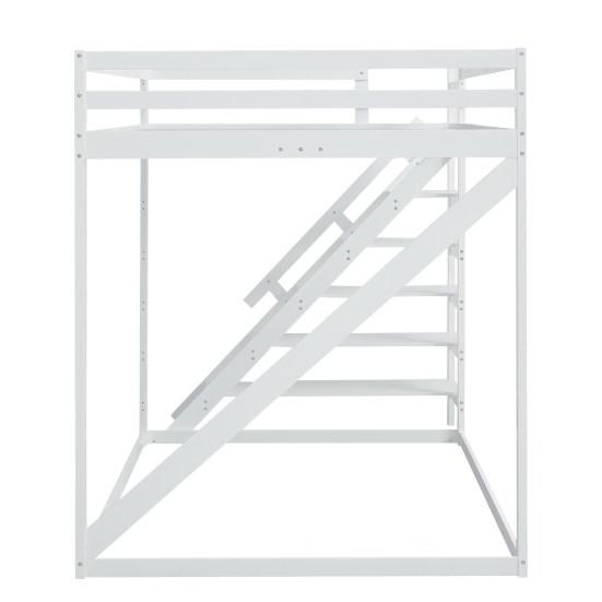 Children Bed Loft Bed 140x200cm with Security Manager, Solid Wood Bunk Bed with Slatted Frame Suitable for Children, Young People and Adults, White