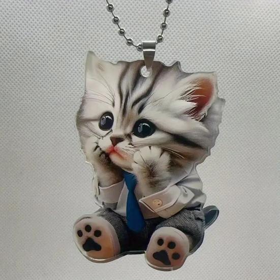 Car Pendant Hanging Ornament with Chain Easy To Hang Realistic Looking Animal Cat-Shaped Rearview Mirror Hanging Decor Car Interior Accessories