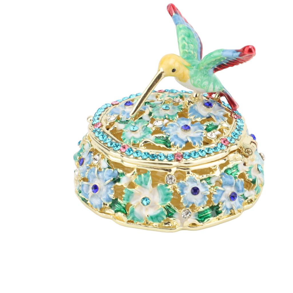 Round Pattern Enameled Jewelry Box Decorative Metal Trinket Box Vintage Jewelry for Desktop and Bedroom
