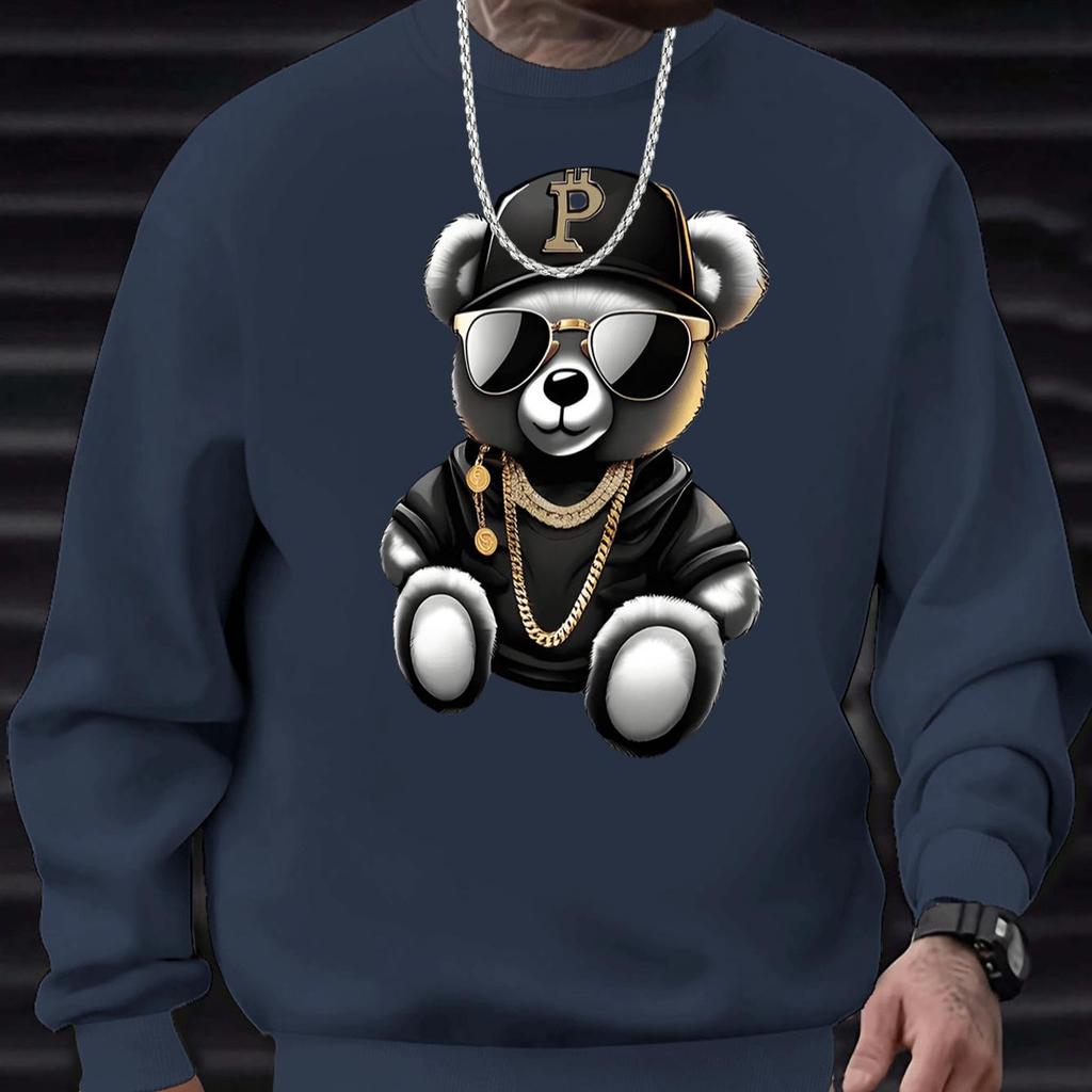 Men's Autumn 2025 Rich Bear Trendy Sunglasses Print Hoodie