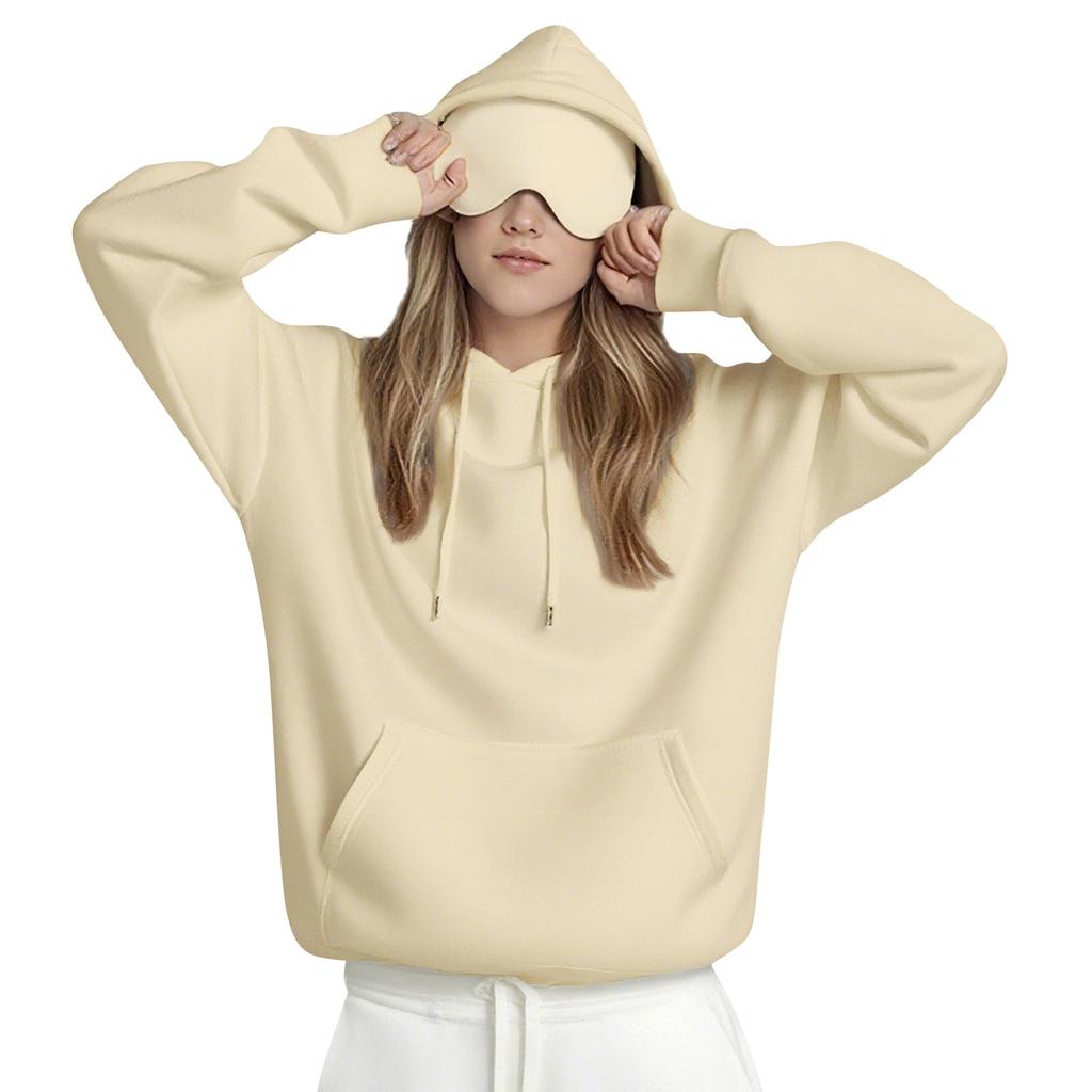 Unisex mikina s kapucí a vestavěnou oční maskou, ležérní s dlouhým rukávem, sportovní pulovr jednobarevný, volná mikina