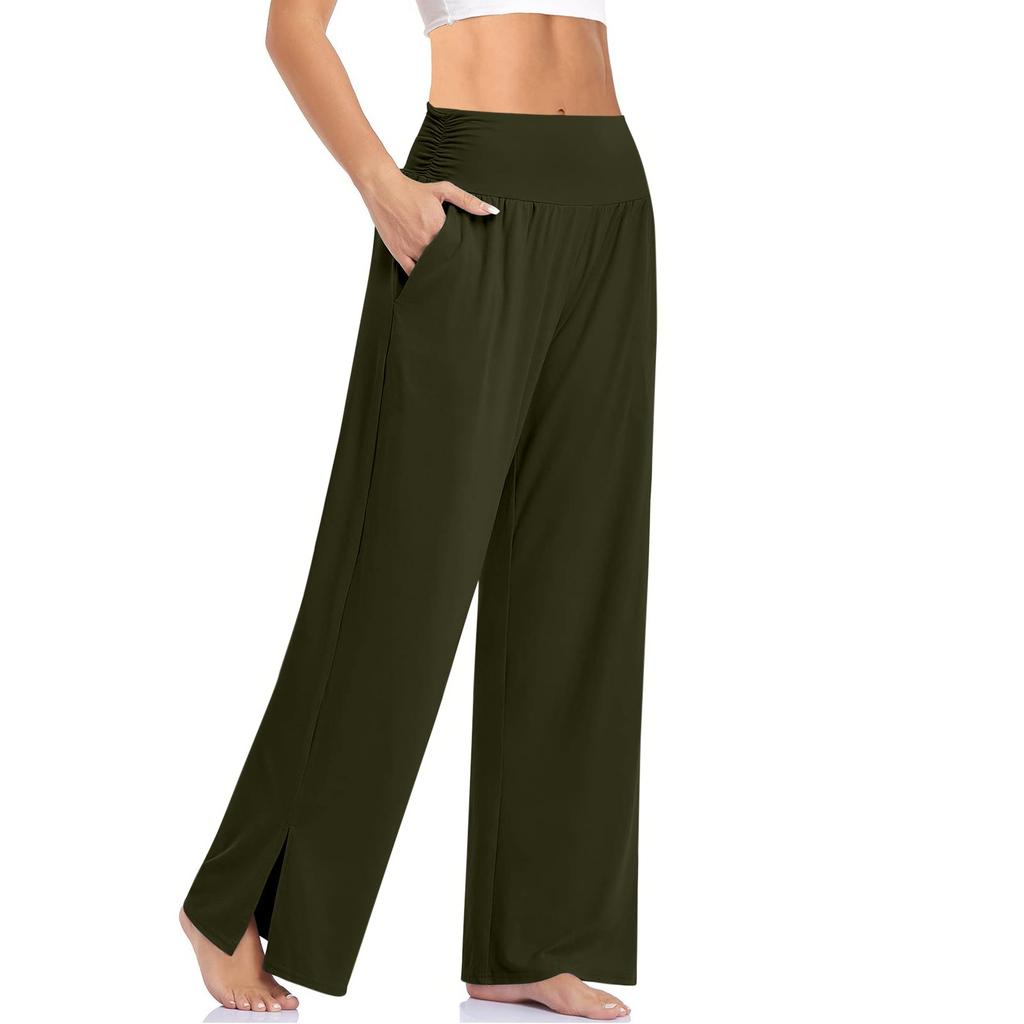 Women's Fashion Loose Sport Solid Yoga Elasticity Wide Leg Pants With Pockets
