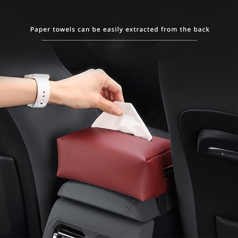 Nappa Faux Leather Car Tissue Box Holder - Durable PU Material, Sun Visor Backseat Organizer with Fix Strap, Ideal for Center Console Armrest
