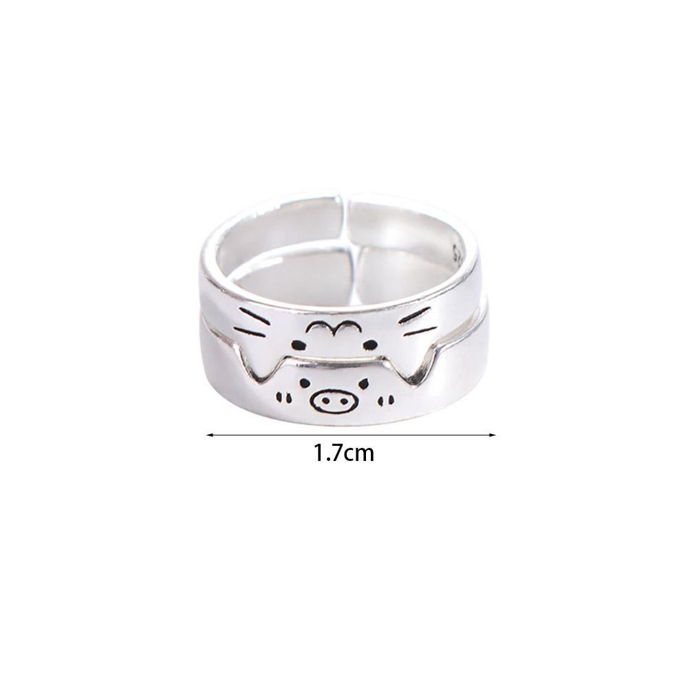 Dull Polish Animal Couple Ring Cute Dog Valentine's Day Gift Stackable Cat Opening Ring Women Men