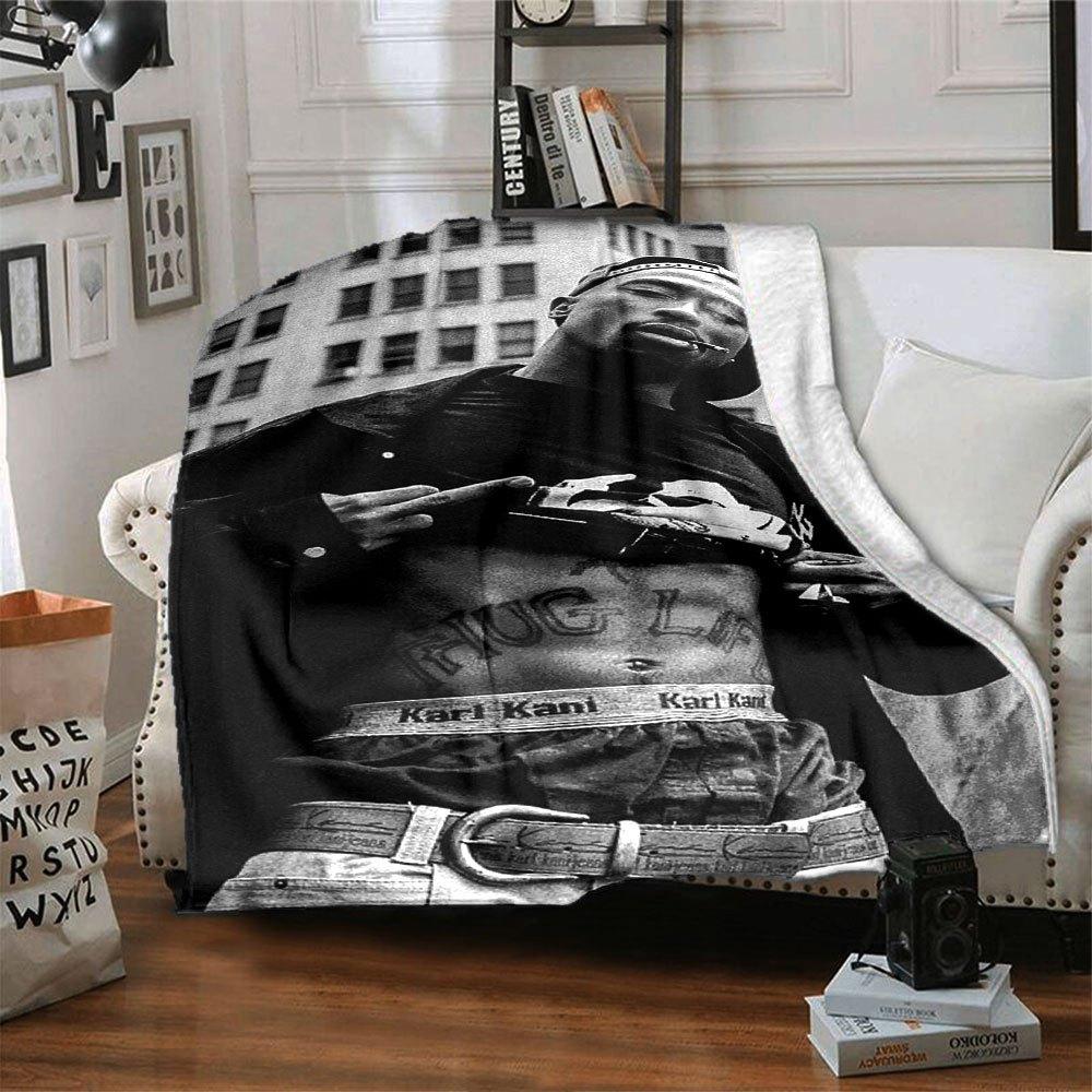 1pc 2PacHip Hop Blanket Soft Lightweight All Season Multi Purpose Throw for Sofa, Bed, Office & Picnics, French Style with Iconic Album Art & Quotes