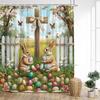 Funny Easter Shower Curtains Cute Bunny Rustic Butterfly Floral Rabbit Eggs Fabric Home Bathroom Curtain Decorative With Hooks