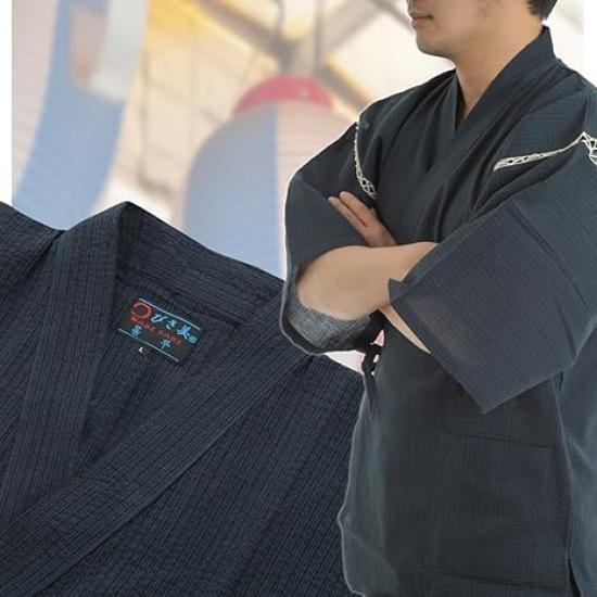 Jinbei Shijira Weave Cool Summer Cotton Discharge Printed Original Pattern Japanese Clothes Summer Clothes Print Style Lightning Navy Blue M [Edo Ten]