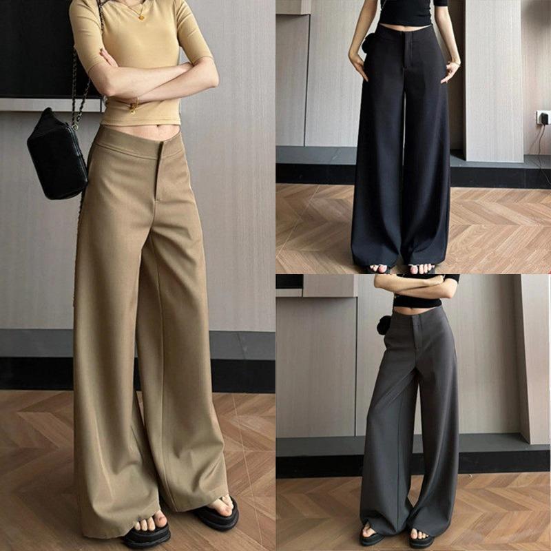Women High Waist Wide Leg Casual Suit Trousers Petite Fit