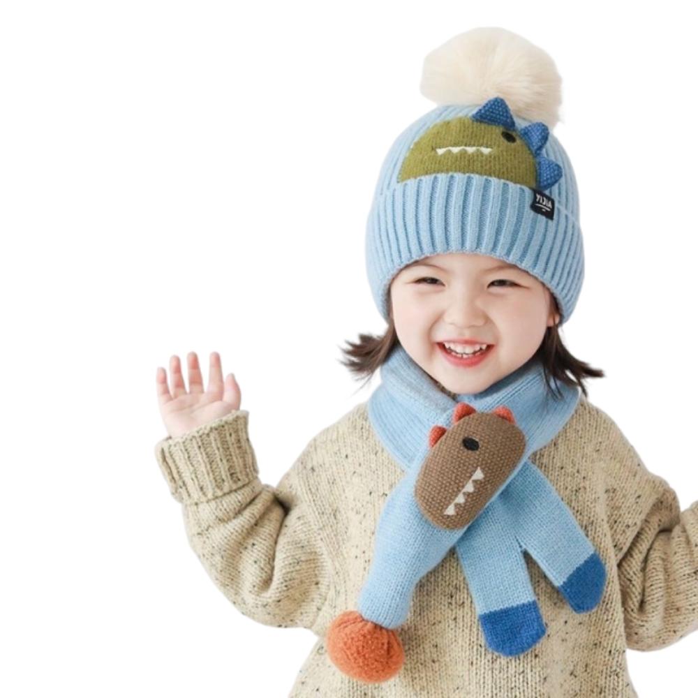 

2Pcs Korean Style Children Hat Scarf Set Thickened Cartoon Warm Scarf Outdoor Activities синий