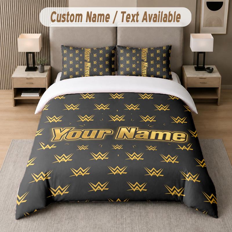 Custom Name WWE LOGO 3Pcs Duvet Cover Set Personalized Text Bedding Pillowcases Bedroom